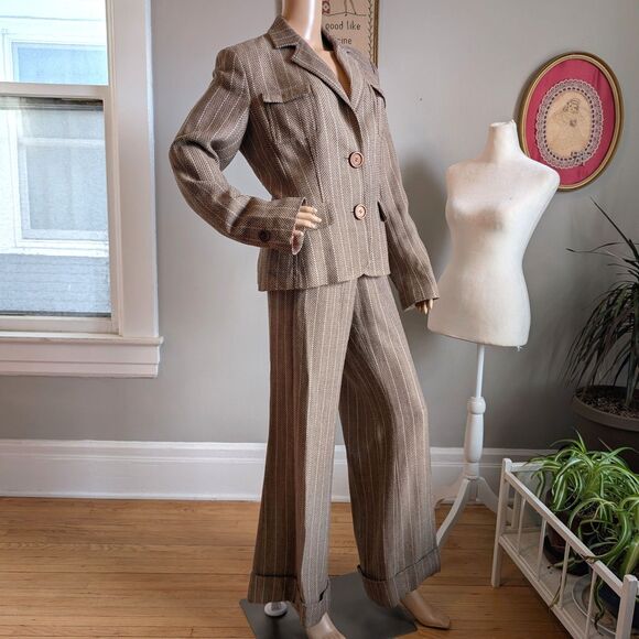 Vintage Y2K View Collection Pantsuit Knit Blazer Herringbone Office Plus Size 14 - Picture 15 of 16